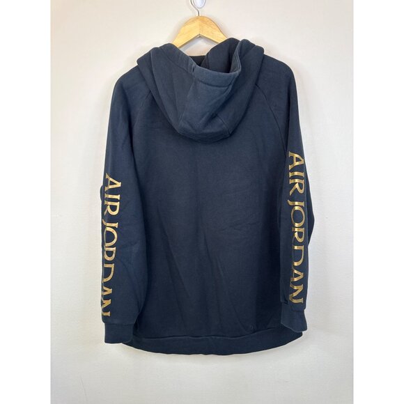 Air Jordan Nike Mens Full-Zip Hoodie Black W/ Gold Logo & Sleeve Print L - Picture 2 of 12